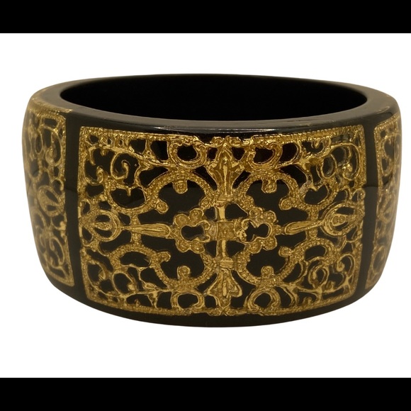 Roberto Cavalli Jewelry - Roberto Cavalli wide chunky plastic domed bracelet with metal gold inserts